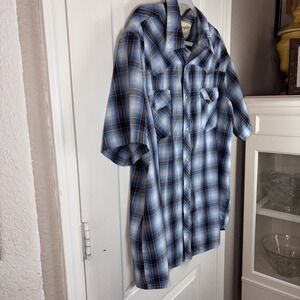 Wrangler Shirt Mens 2XL‎ Red White Blue Western Pearl Snap Plaid Short Sleeve